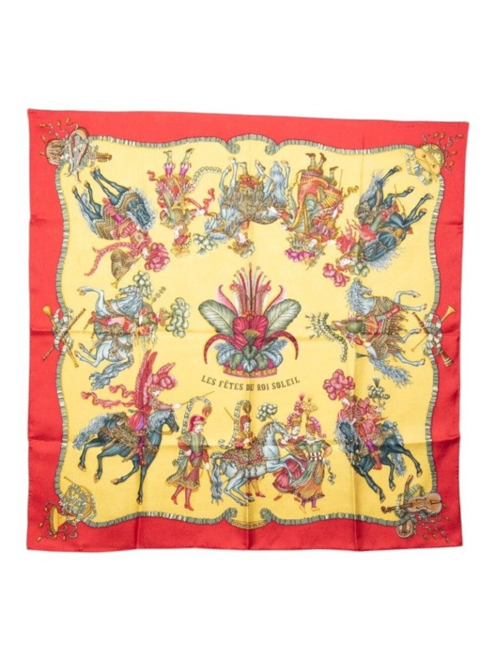 Hermes Carre 90 les Fetes du Roi Soleil Celebration of the Sun King Scarf Red